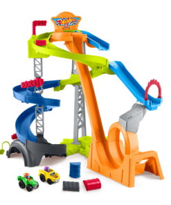 Little People Hot Wheels Spiral Stunt Speedway Toddler Race Track Playset, 2 Toy Cars