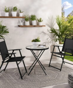Mainstays Albany Lane 3-Piece Outdoor Bistro Set, Folding Chairs & Glass Table, Black