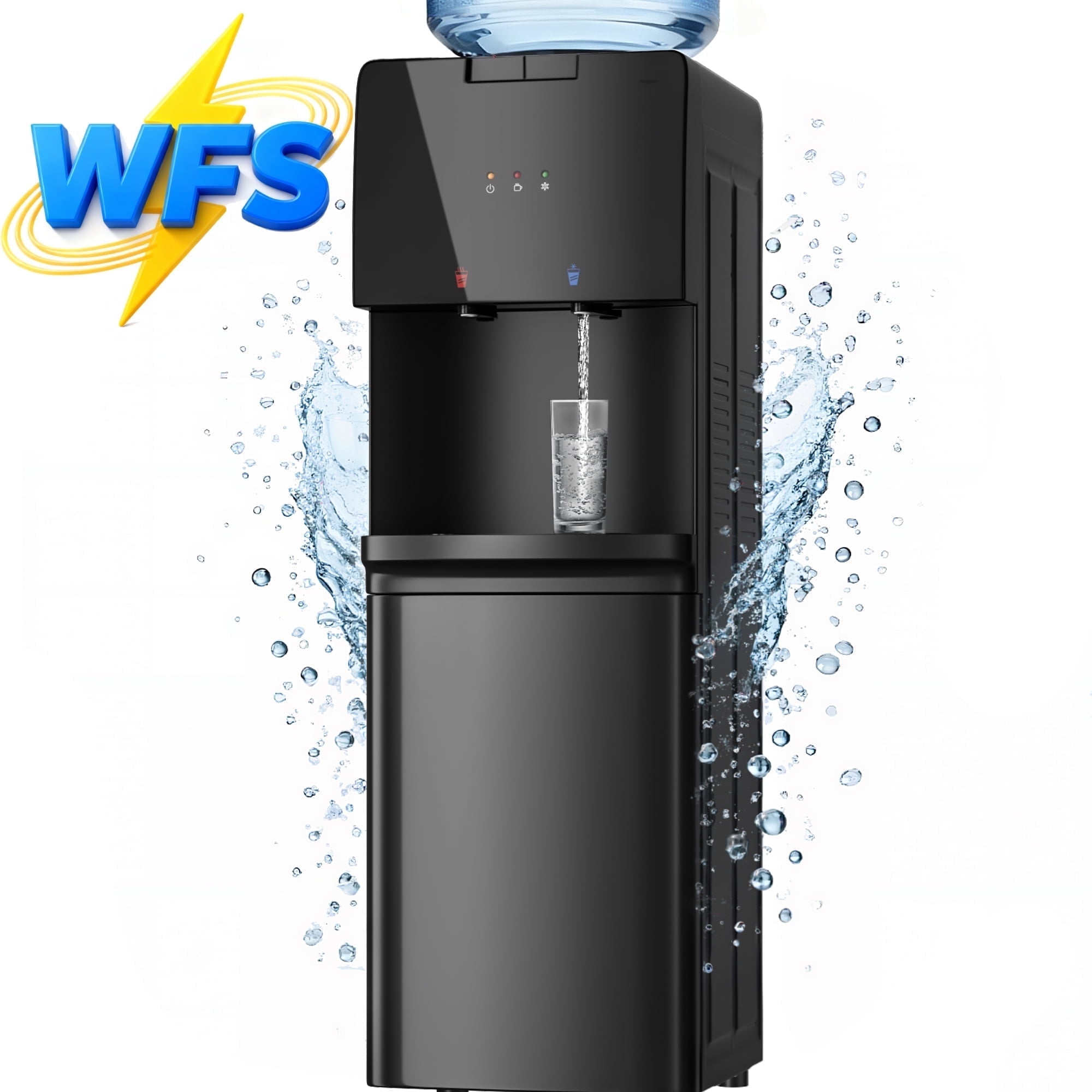 Patiosunny Top Loading Double Temperature Water Dispenser for 3 or 5 Gallon Bottles, Safety Lock, Detachable Water Tray, Stylish Black