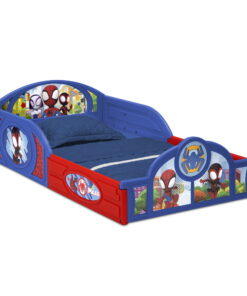 Marvel Spidey and His Amazing Friends Sleep and Play Toddler Bed with Built-In Guardrails by Delta Children, Blue