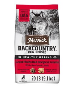 Merrick Backcountry Healthy Grains Kibble with Freeze Dried Raw Pieces, Great Plains Red Meat Recipe Dog Food, 20 lbs.