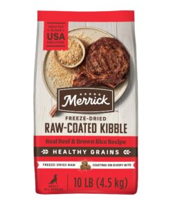 Merrick Healthy Grains Beef and Brown Rice, Raw Coated Kibble, Natural High Protein Freeze Dried Dog Food, 10 lbs.