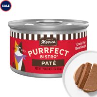 Merrick Purrfect Bistro Grain Free Premium High Protein Beef Recipe Soft Canned Pate Adult Wet Cat Food, 3 oz., Case of 24