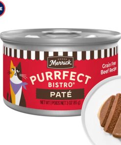 Merrick Purrfect Bistro Grain Free Premium High Protein Beef Recipe Soft Canned Pate Adult Wet Cat Food, 3 oz., Case of 24
