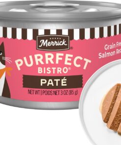 Merrick Purrfect Bistro Grain Free Premium High Protein Salmon Recipe Soft Canned Pate Adult Wet Cat Food, 3 oz., Case of 24