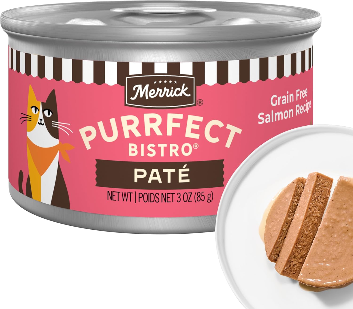 Merrick Purrfect Bistro Grain Free Premium High Protein Salmon Recipe Soft Canned Pate Adult Wet Cat Food, 3 oz., Case of 24 Merrick Purrfect Bistro Grain Free Premium High Protein Salmon Recipe Soft Canned Pate Adult Wet Cat Food, 3 oz., Case of 24