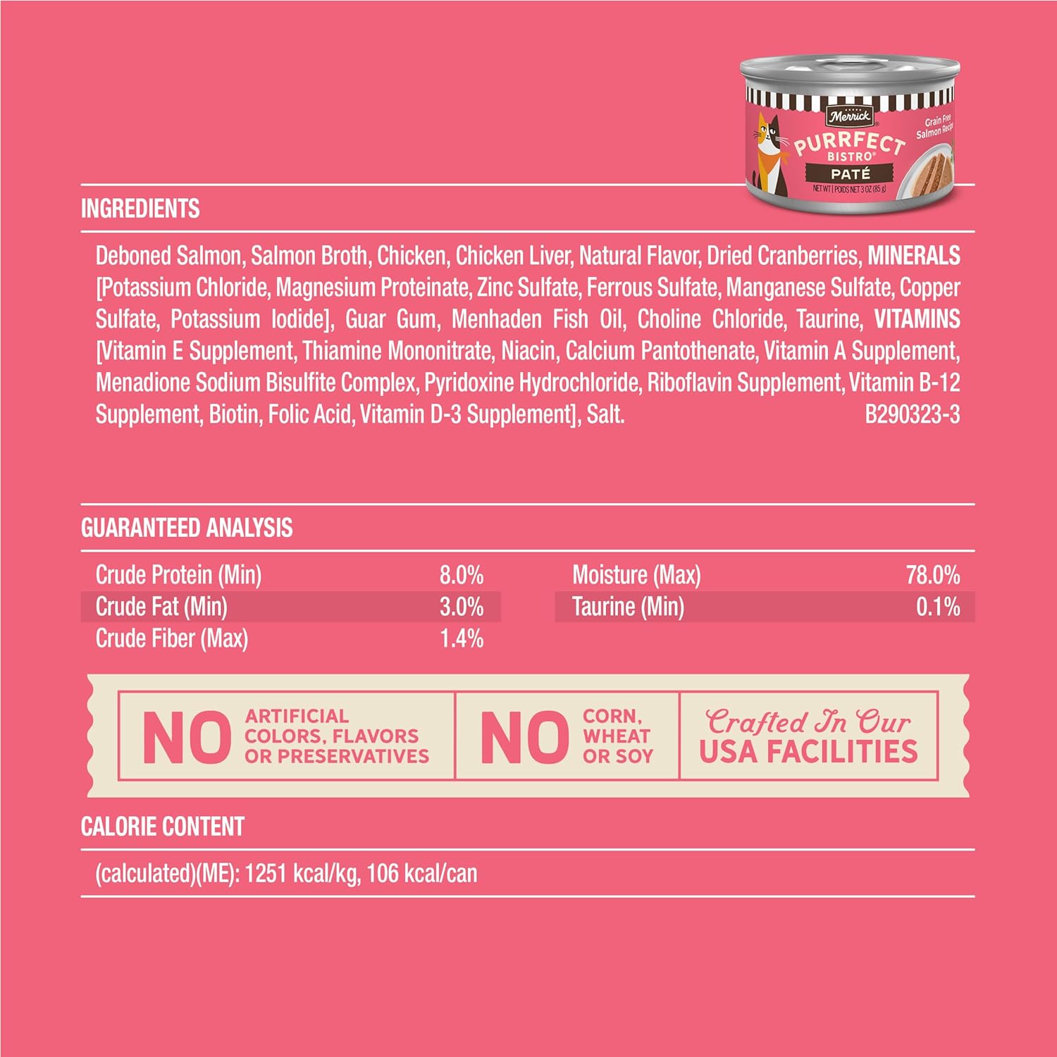 Merrick Purrfect Bistro Grain Free Premium High Protein Salmon Recipe Soft Canned Pate Adult Wet Cat Food, 3 oz., Case of 2458 Merrick Purrfect Bistro Grain Free Premium High Protein Salmon Recipe Soft Canned Pate Adult Wet Cat Food, 3 oz., Case of 24