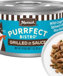 Merrick Purrfect Bistro Wild Cod, Spinach and Wild Rice Recipe in Gravy, High Protein Natural Wet Cat Food, 3 oz., Case of 24
