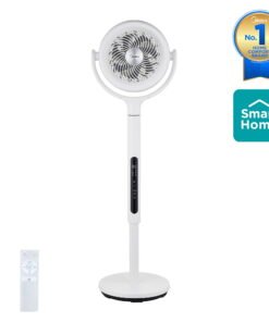 Midea Adjustable Pedestal Fan, 12 Speed, Auto Oscillation, Dust Filter, Smart, Remote, 33.9-44.1", White