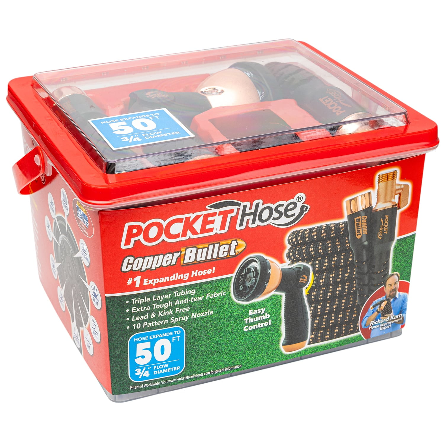 Pocket Hose Copper Bullet With Thumb Spray Nozzle