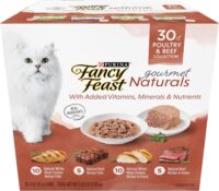 Purina Fancy Feast Gourmet Naturals Poultry and Beef Collection Wet Cat Food Variety Pack, 3 oz., Count of 30