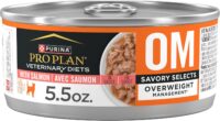 Purina Pro Plan Veterinary Diets OM Overweight Management Savory Selects, Salmon Feline Formula Wet Cat Food, 5.5 oz., Case 24