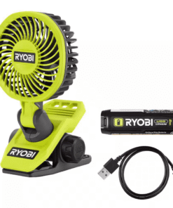 Ryobi USB Lithium Clamp Fan Kit w/ 2.0 Ah USB-C Lithium Battery, Charging Cable