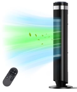 SHOUFTW 36 inch Tower Fan with Remote Control, Oscillating Bladeless Floor Fan, 5 Speeds and 4 Modes for Bedroom Home and Office, Black