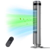 SHOUFTW 36 inch Tower Fan with Remote Control, Oscillating Bladeless Floor Fan, 5 Speeds and 4 Modes for Bedroom Home and Office, Gray
