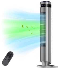 SHOUFTW 36 inch Tower Fan with Remote Control, Oscillating Bladeless Floor Fan, 5 Speeds and 4 Modes for Bedroom Home and Office, Gray