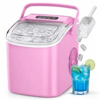 Simzlife Portable Ice Maker Countertop, 26 lbs 24H, 9 Bullet-Shaped Ice in 6 Min, Self-Cleaning Portable Ice Maker for Kitchen, Home, Office, RV, Pink
