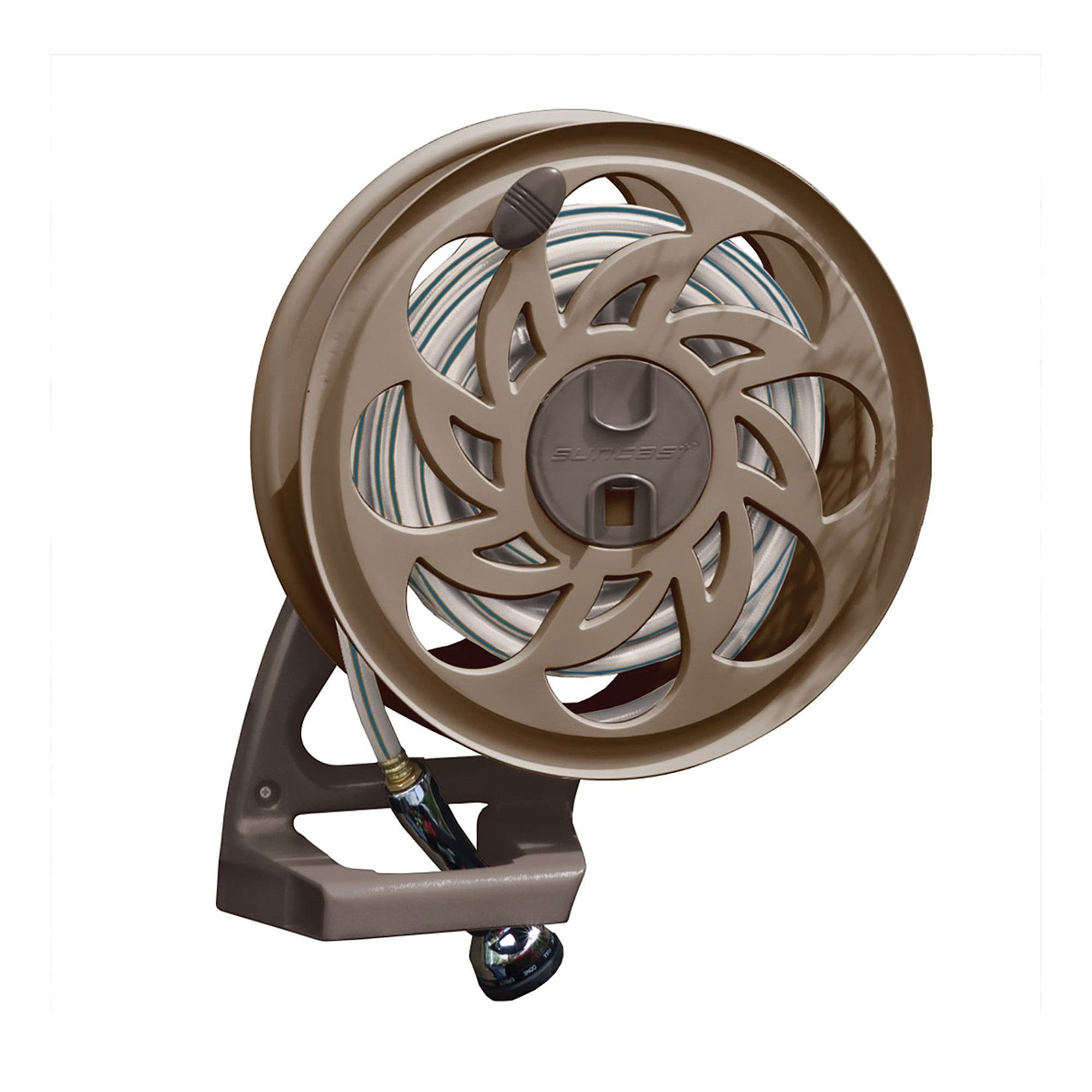 Suncast Hose Handler Brown Holds 125 feet of 5/8 inch standard vinyl hose Wall-Mounted Hose Reel, Adjustable Flow