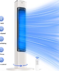 Tower Fan, 40" Electric Fan for Bedroom, 90° Oscillating Stand Fan with Remote, 4 Speeds, 26ft/s, 12H Timer, 28dB, Bladeless Cooling Fans for Home