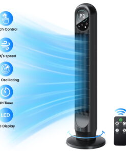 Tower Fan with Remote, 31" Bladeless Floor Fans for Home, 4 Modes & 4 Speeds, 12H Timer, LED Display, 80° Oscillating Wide Cooling for Bedroom, Office