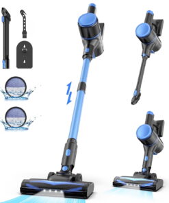 YOMA Cordless Stick Vacuum Cleaner Lightweight Powerful Handheld Vacuum for Home Hard Floor Carpet Pet Hair, Sky Blue