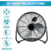 EZ-Chill 12" 3-Speed Cradle Fan with 180 Degree Adjustable Tilt 3 Speed, All-Metal, Carry Handle, Rubber Feet, Black