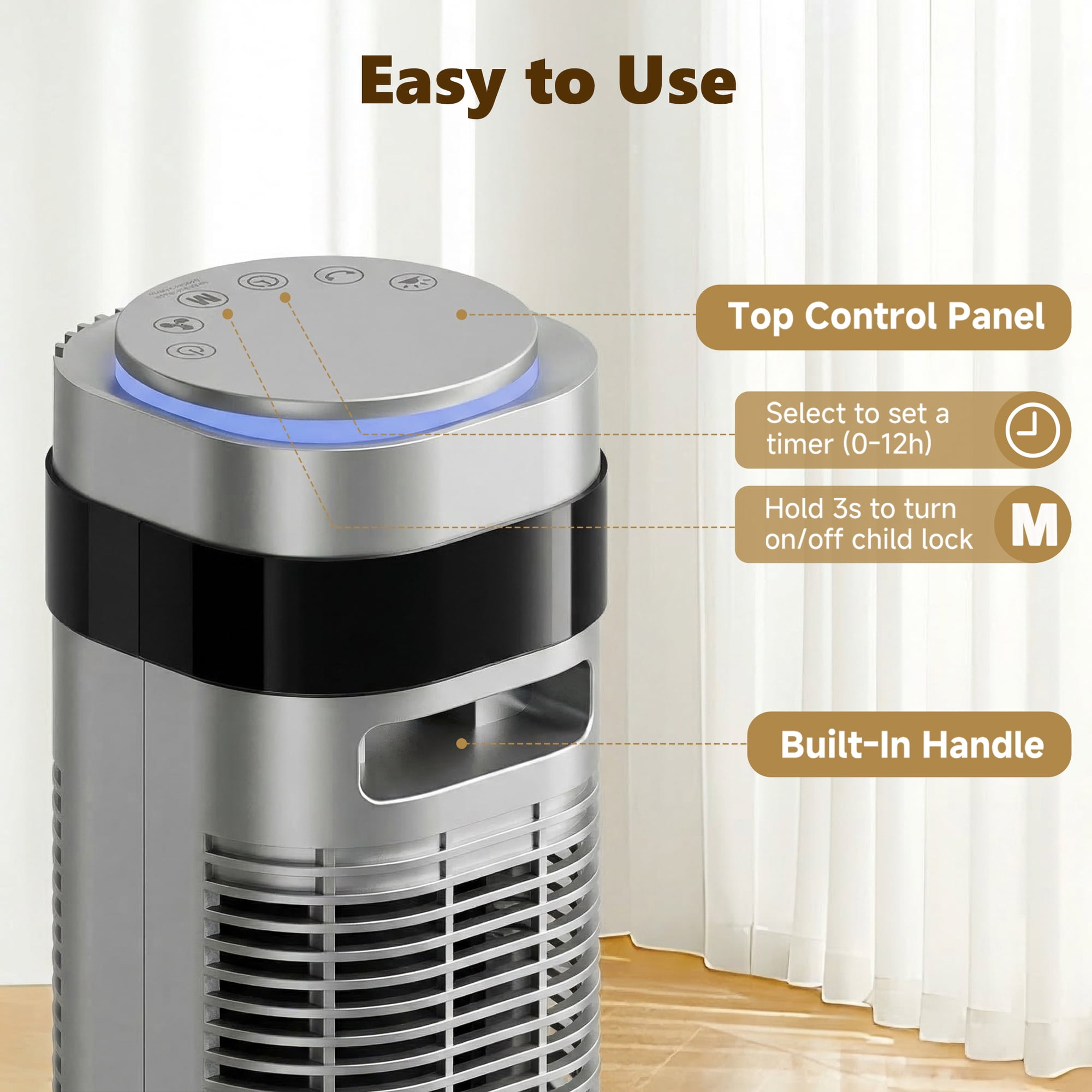 b8b31ada-daa8-4552-9679-b9a6ada7a945.33b74dd306e29a726600836f3999f334.jpeg SHOUFTW 36 inch Tower Fan with Remote Control, Oscillating Bladeless Floor Fan, 5 Speeds and 4 Modes for Bedroom Home and Office, Gray
