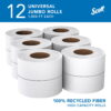 Scott Professional 100% Recycled Fiber High-Capacity Jumbo Roll Toilet Paper, Bulk (67805), 2-Ply, Septic Safe, White, Non-Perforated (12 Rolls at 1,000' Each, 12,000'/Case)