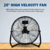 HealSmart 3-Speed High Velocity Heavy Duty Metal Industrial Floor Fans Oscillating Quiet for Home, Commercial, Residential, and Greenhouse Use, Outdoor and Indoor, Black, 20"