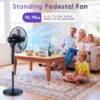 Gianna Quiet Pedestal Fan with Remote, Standing Floor Fan for Bedroom, Home Office - 15H Timer, 3 Speed & 3 Wind Modes, 80°Oscillating, Adjustable Height，Black