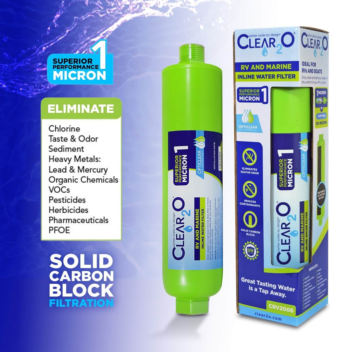 d1ca5228-7aa9-4284-82ba-5e06edd67520.c1cf7d1d68b36598fae146d2335e3b16.jpeg CLEAR2O RV & Marine Inline 1 Micron Solid Carbon Block Water Filter for Reduced Contaminates, Bad Taste, Odor and More - Lime Green (CRV2006)