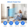 EDX Bladeless Tower Fan for Bedroom, 25ft/s High Velocity 28dB Quiet DC Fan, 5 Speeds 4 Modes, 12H Timer 64°Oscillating, Remote Standing Fan for Home Office Indoor, Gray