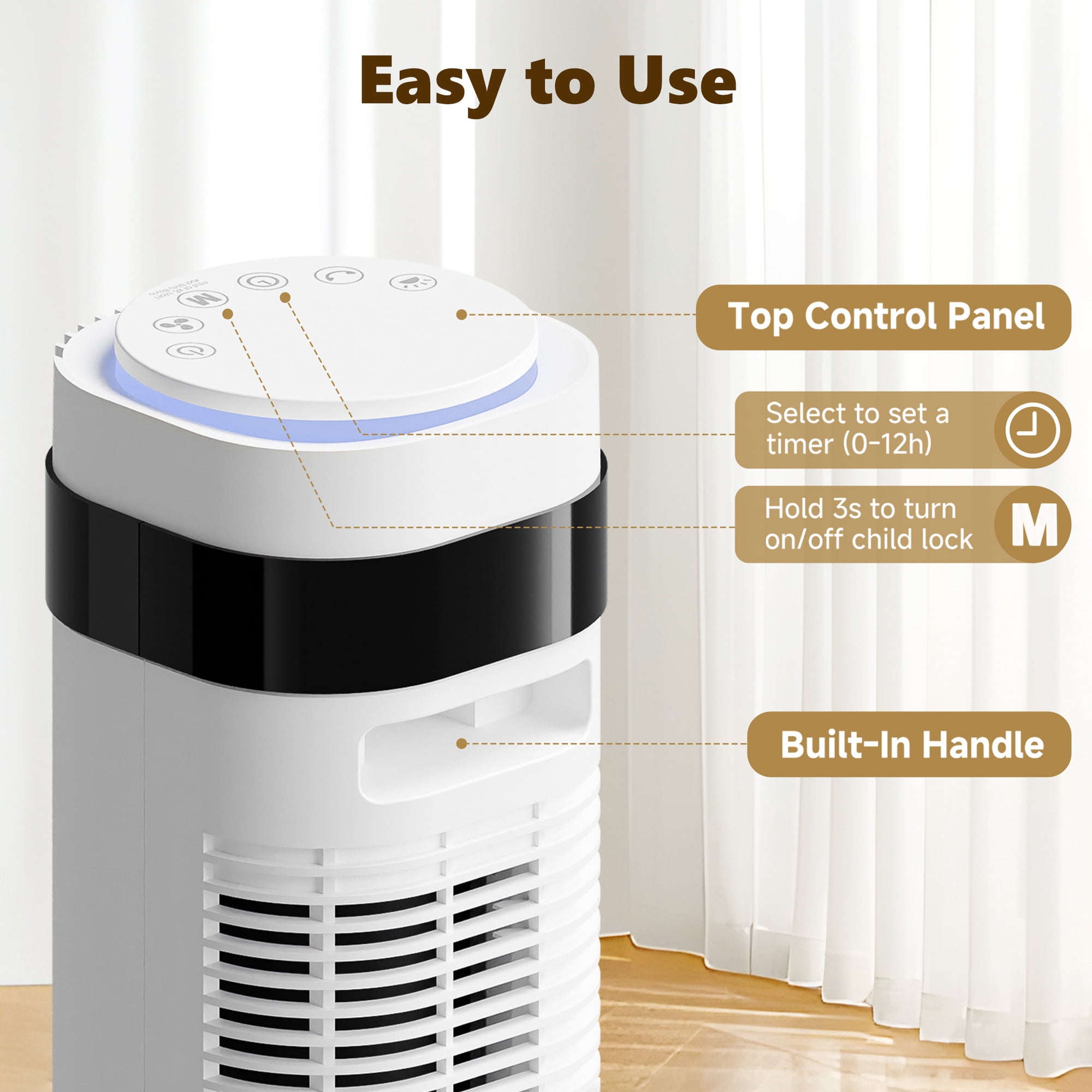 d2531e20-4cdf-4f19-a463-791eee79eac7.312fc307da4ef972cf04a4e0e7adad83.jpeg SHOUFTW 36 inch Tower Fan with Remote Control, Oscillating Bladeless Floor Fan, 5 Speeds and 4 Modes for Bedroom Home and Office, White