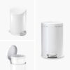 simplehuman Round Step Can, 4.5L / 1.2 Gallon Compact Bathroom Trash Can, 150,000-Step Pedal, Lid Shox® Silent Close, Removable Inner Bucket, White Steel