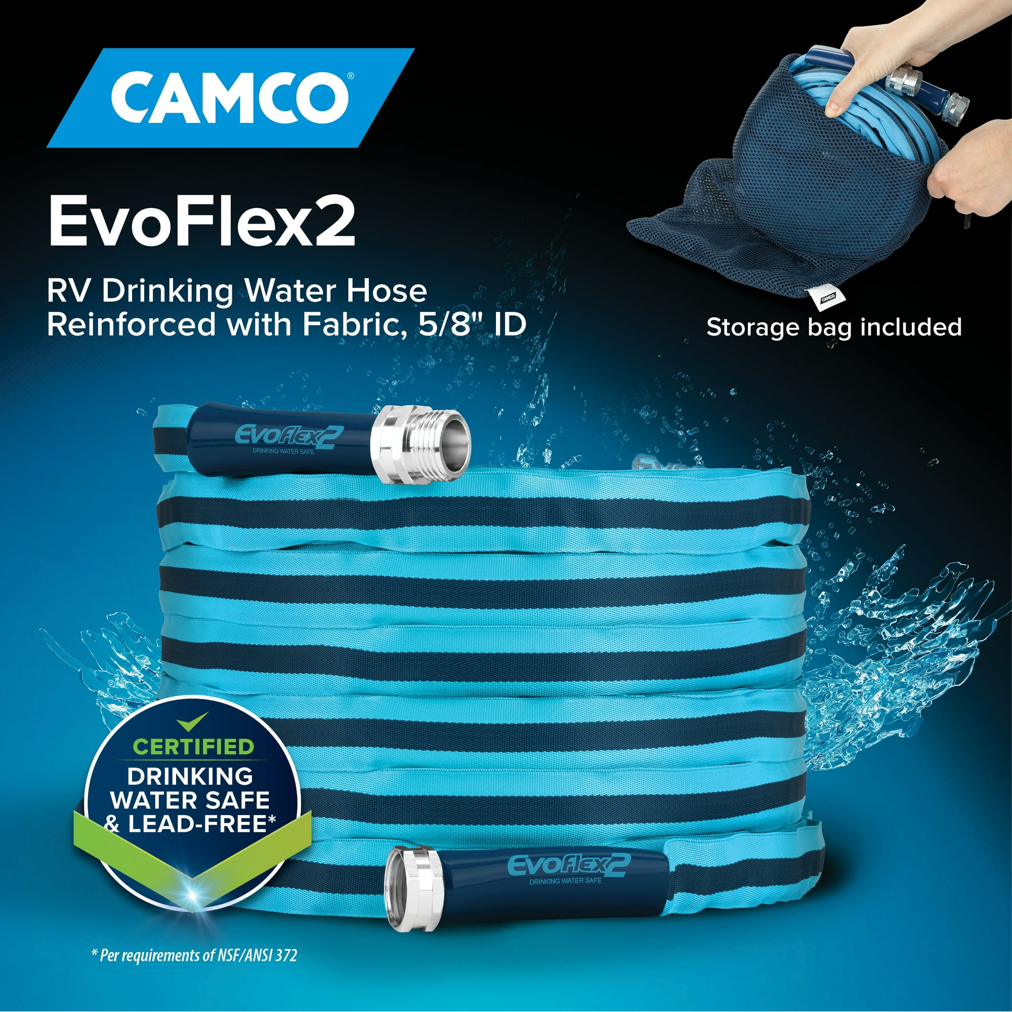 d62054bb-b989-4460-8bff-7849fc21c922.792c735421bb6b415dc093d8a088de90.jpeg Camco EvoFlex2 50-Foot RV Drinking Water Hose - 5/8-Inch Inner Diameter, Blue (22579)