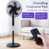 Gianna Quiet Pedestal Fan with Remote, Standing Floor Fan for Bedroom, Home Office - 15H Timer, 3 Speed & 3 Wind Modes, 80°Oscillating, Adjustable Height，Black
