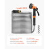 KFFKFF 200 ft Metal Garden Hose, Durable Stainless Steel Water Hose with 10-Function Spray Nozzle, Flexible & No-Kink, Lightweight Outdoor Water Pipe for Yard, Garden
