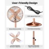 VEVOR 16-Inch High Velocity Pedestal Fan, 1450 CFM Industrial Standing Floor Fan with Handle, 75° Oscillating, 3-Speed Adjustable Height, Metal Made for Commercial, Garage, Workshop, Home, Copper VEVOR 16-Inch High Velocity Pedestal Fan, 1450 CFM Industrial Standing Floor Fan with Handle, 75° Oscillating, 3-Speed Adjustable Height, Metal Made for Commercial, Garage, Workshop, Home, Copper