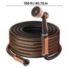 KFFKFF 150 ft 5/8" Heavy Duty Rubber Garden Hose with 10-Mode Spray Nozzle, 150PSI Working Pressure & 600PSI Burst Strength, Flexible Non-Kink Outdoor Water Hose with 3/4" Fittings, Lightweight