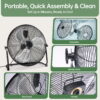 SHOUFTW 20" High Velocity Industrial Floor Fan, 3-Speed Heavy Duty Metal Air Circulator with 120° Tilt Head, Black