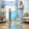 EDX Bladeless Tower Fan for Bedroom, 25ft/s High Velocity 28dB Quiet DC Fan, 5 Speeds 4 Modes, 12H Timer 64°Oscillating, Remote Standing Fan for Home Office Indoor, Silver