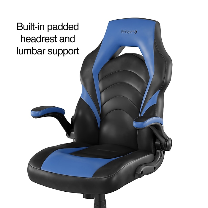 image-102.jpeg Staples Emerge Vortex Bonded Leather Ergonomic Gaming Chair, Black and Blue (58293-CC)