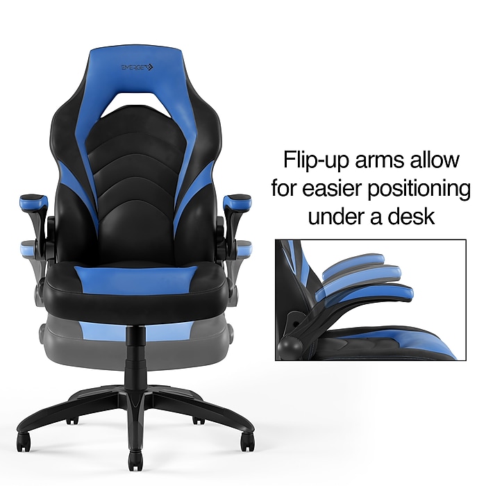image-105.jpeg Staples Emerge Vortex Bonded Leather Ergonomic Gaming Chair, Black and Blue (58293-CC)