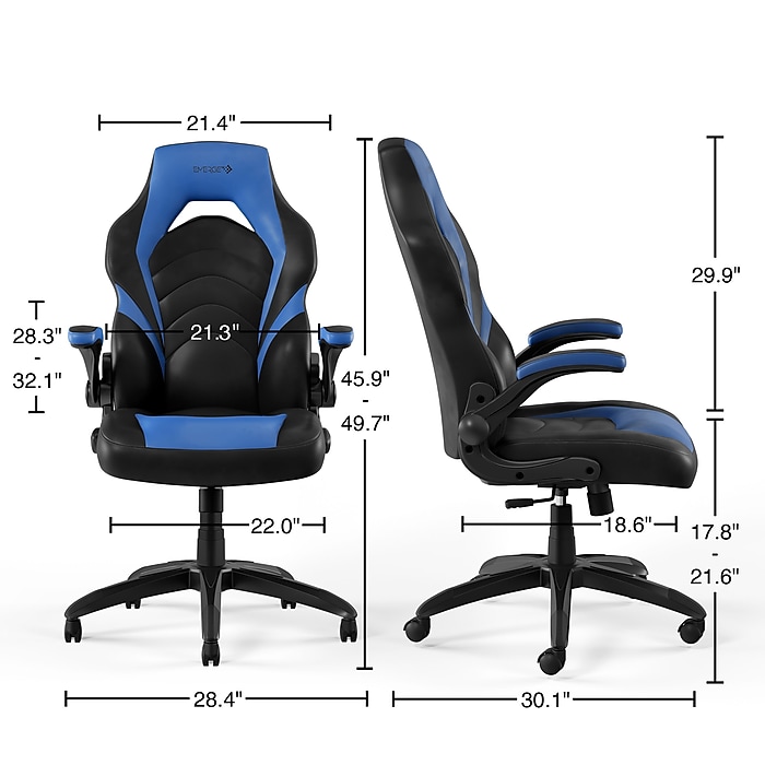 image-108.jpeg Staples Emerge Vortex Bonded Leather Ergonomic Gaming Chair, Black and Blue (58293-CC)