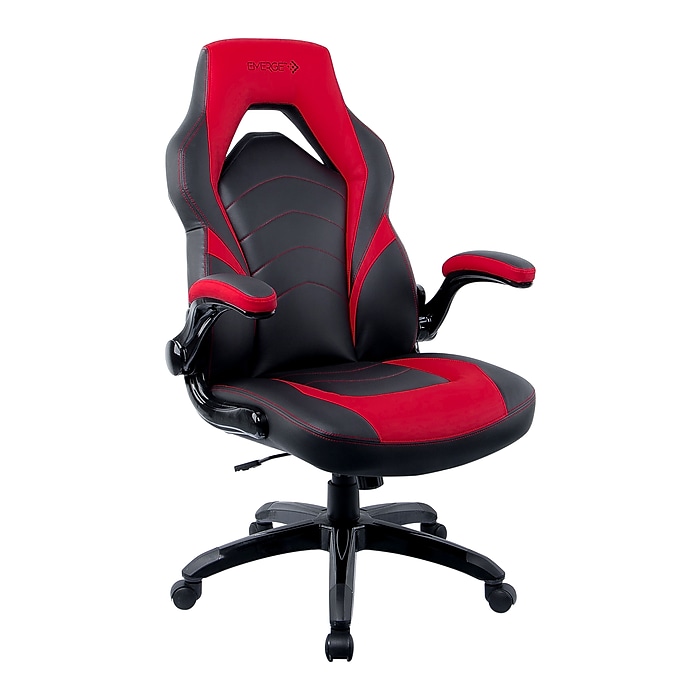 Staples Emerge Vortex Bonded Leather Ergonomic Gaming Chair, Black and Red (51465-CC)