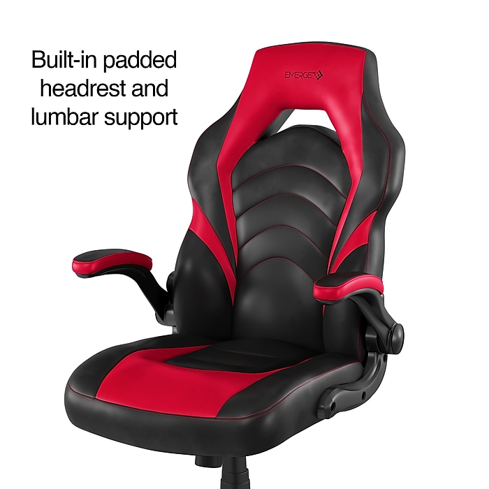image-111.jpeg Staples Emerge Vortex Bonded Leather Ergonomic Gaming Chair, Black and Red (51465-CC)