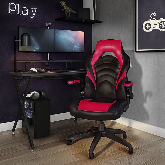 image-114.jpeg Staples Emerge Vortex Bonded Leather Ergonomic Gaming Chair, Black and Red (51465-CC)