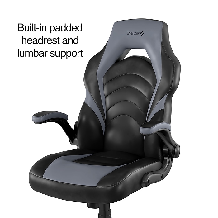image-119.jpeg Staples Emerge Vortex Bonded Leather Ergonomic Gaming Chair, Black and Gray (52503)