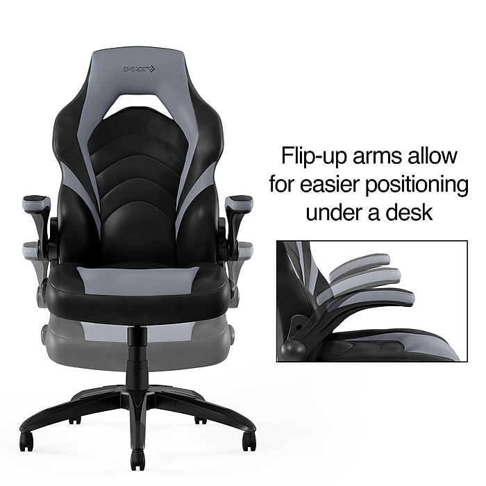 image-121.jpeg Staples Emerge Vortex Bonded Leather Ergonomic Gaming Chair, Black and Gray (52503)