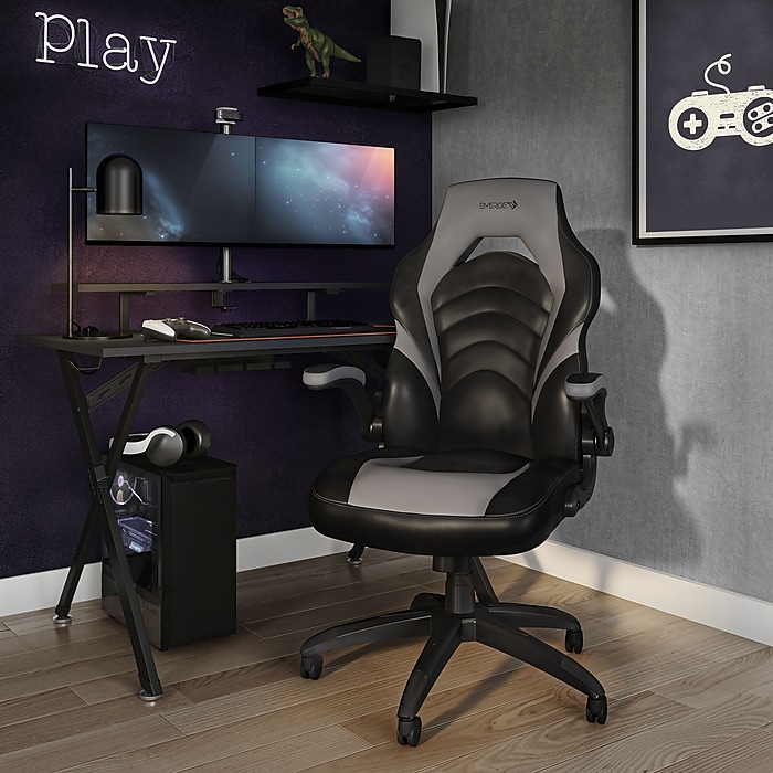 image-122.jpeg Staples Emerge Vortex Bonded Leather Ergonomic Gaming Chair, Black and Gray (52503)